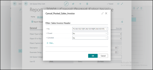 Cancel Multiple Posted Sales Invoices using Job Queue in MS Dynamics 365 Business Central using AL Code