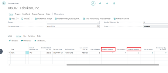 receipts and invoices against order