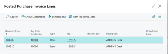 posted purchase invoice lines