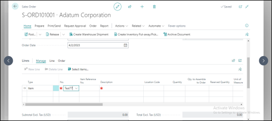 auto create item in business central